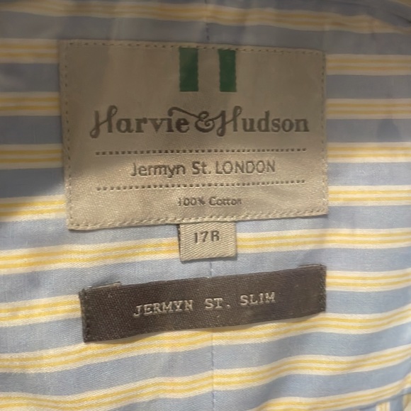 NWT Harvie & Hudson Yellow/Blue Stripe Slim Fit Button Down - Picture 4 of 12